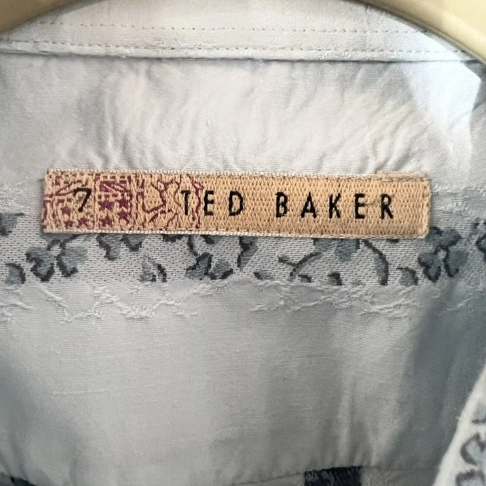 Ted Baker Y2k Slim Fit Mens Button Up Shirt Cotton Blend Size 7 3XL Blue Floral - Picture 3 of 15